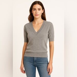 Martin + Osa Gray Cashmere Silk Sweater V-Neck 3/4 Sleeve Top Size Small